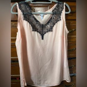 Woman’s ESCADA sport tank Peach color with Black lace accent collar. Size 42
